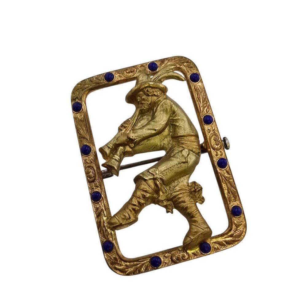 Antique Pied Piper French Trumpet Player Brooch (A9206)